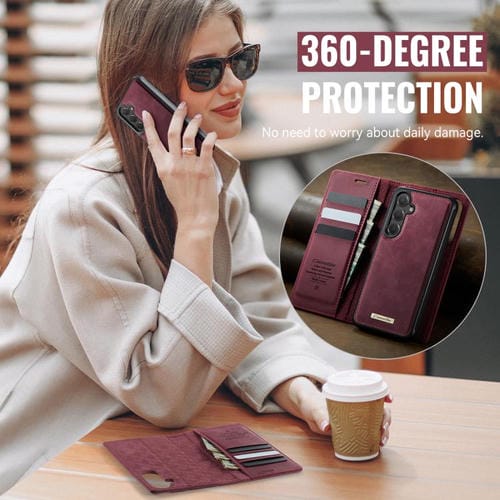 Funda de cuero desmontable con bloqueo RFID magnético CaseMe C49 para Samsung Galaxy S23 FE 5G (roja)