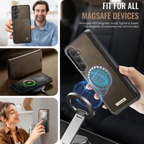 Funda de cuero desmontable con bloqueo RFID magnético para Samsung Galaxy S23 FE 5G CaseMe C49 (café)