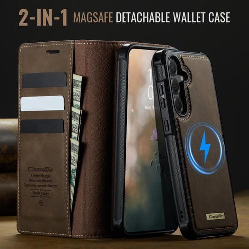 Funda de cuero desmontable con bloqueo RFID magnético para Samsung Galaxy S23 FE 5G CaseMe C49 (café)