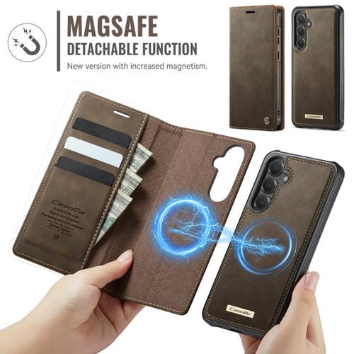 Funda de cuero desmontable con bloqueo RFID magnético para Samsung Galaxy S23 FE 5G CaseMe C49 (café)