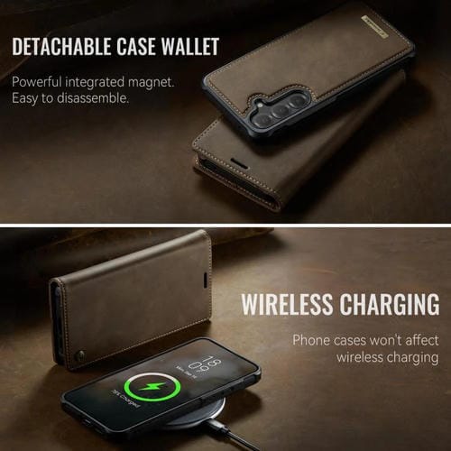 Funda de cuero desmontable con bloqueo RFID magnético para Samsung Galaxy S23 FE 5G CaseMe C49 (café)