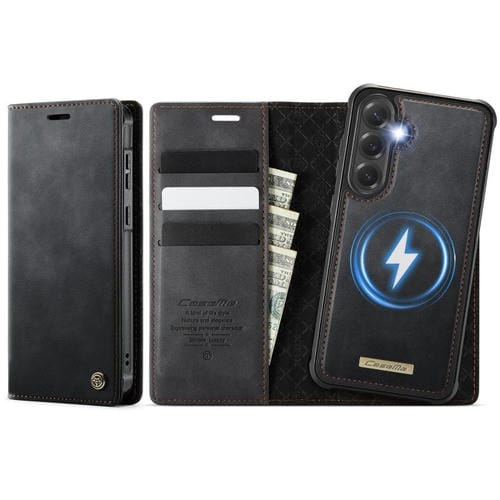 Funda de cuero desmontable CaseMe C49 con bloqueo RFID magnético para Samsung Galaxy S24 FE 5G (negra)