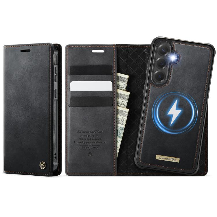 Funda de cuero desmontable CaseMe C49 con bloqueo RFID magnético para Samsung Galaxy S24 FE 5G (negra)