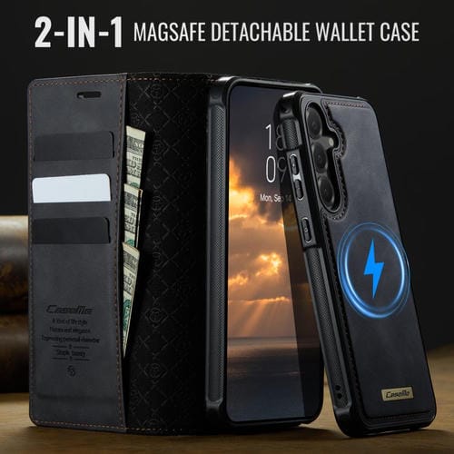 Funda de cuero desmontable CaseMe C49 con bloqueo RFID magnético para Samsung Galaxy S24 FE 5G (negra)