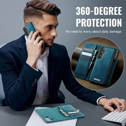 Funda de cuero desmontable CaseMe C49 con bloqueo RFID magnético para Samsung Galaxy S24/S25 (verde)
