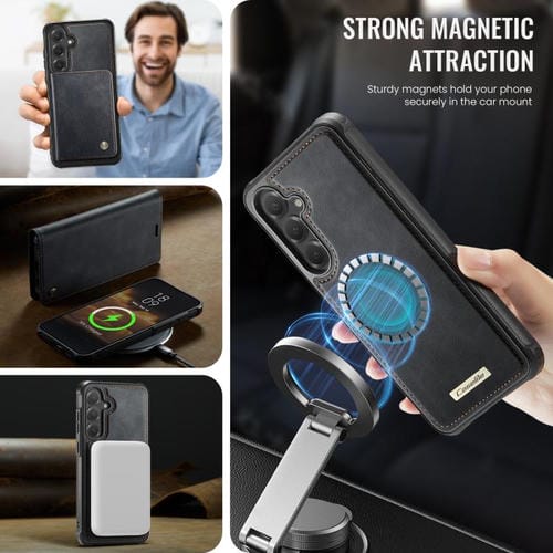 Funda de cuero desmontable CaseMe C49 con bloqueo RFID magnético para Samsung Galaxy S24+/S25+ (negra)
