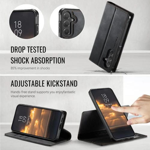 Funda de cuero desmontable CaseMe C49 con bloqueo RFID magnético para Samsung Galaxy S24+/S25+ (negra)