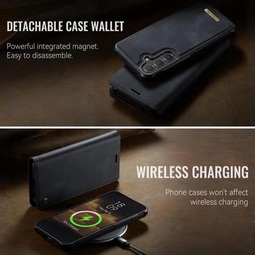 Funda de cuero desmontable CaseMe C49 con bloqueo RFID magnético para Samsung Galaxy S24+/S25+ (negra)