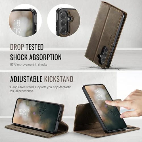 Funda de cuero desmontable CaseMe C49 con bloqueo RFID magnético para Samsung Galaxy S24+/S25+ (café)