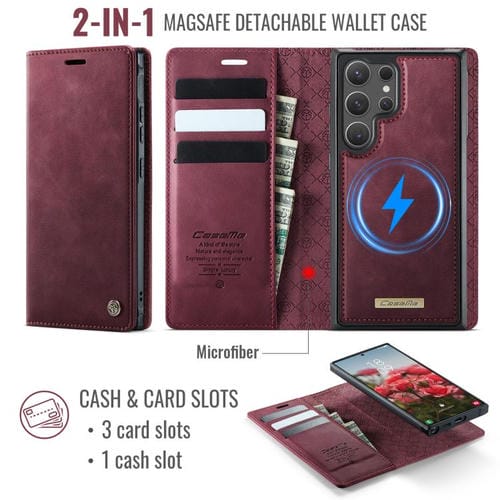 Funda de cuero desmontable con bloqueo RFID magnético para Samsung Galaxy S24 Ultra 5G CaseMe C49 (roja)