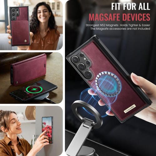 Funda de cuero desmontable con bloqueo RFID magnético para Samsung Galaxy S24 Ultra 5G CaseMe C49 (roja)