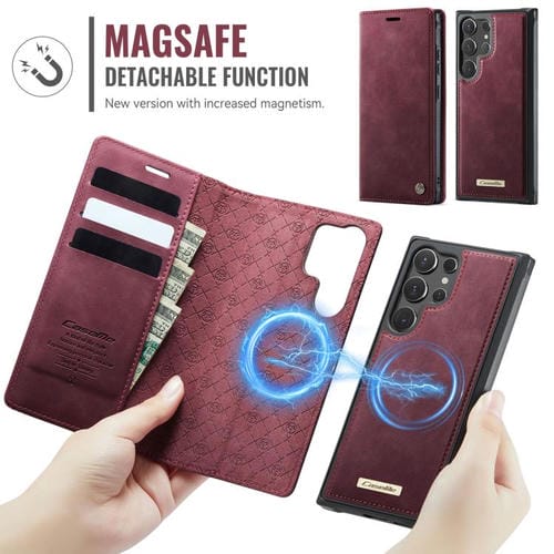 Funda de cuero desmontable con bloqueo RFID magnético para Samsung Galaxy S24 Ultra 5G CaseMe C49 (roja)