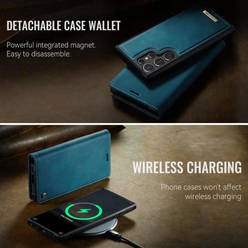 Funda de cuero desmontable con bloqueo RFID magnético para Samsung Galaxy S24 Ultra 5G CaseMe C49 (verde)