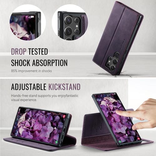 Funda de cuero desmontable con bloqueo RFID magnético para Samsung Galaxy S24 Ultra 5G CaseMe C49 (morado)