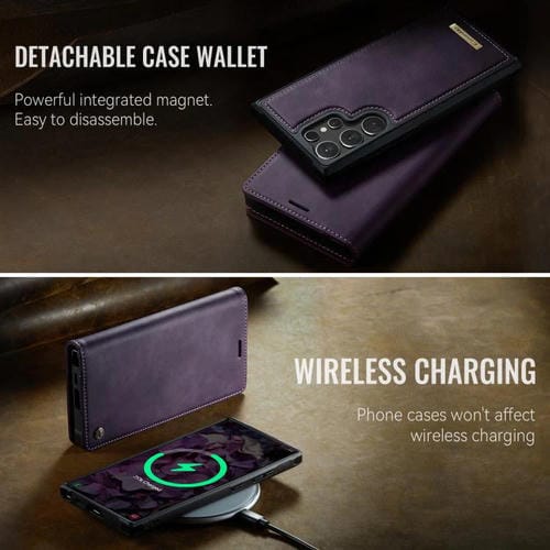 Funda de cuero desmontable con bloqueo RFID magnético para Samsung Galaxy S24 Ultra 5G CaseMe C49 (morado)