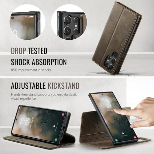 Funda de cuero desmontable con bloqueo RFID magnético para Samsung Galaxy S25 Ultra 5G CaseMe C49 (café)