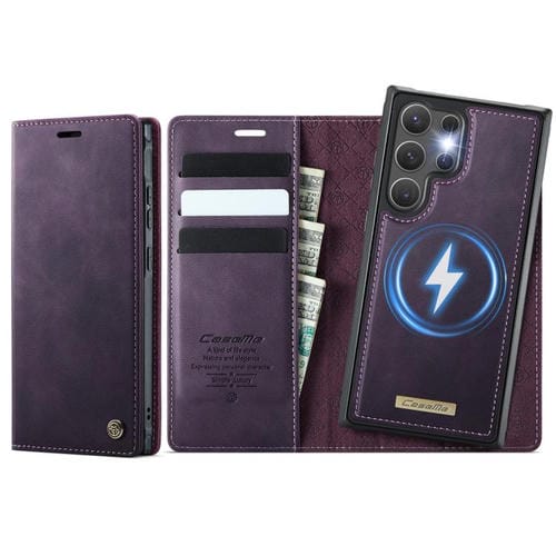 Funda de cuero desmontable con bloqueo RFID magnético para Samsung Galaxy S25 Ultra 5G CaseMe C49 (morado)
