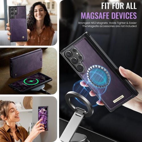Funda de cuero desmontable con bloqueo RFID magnético para Samsung Galaxy S25 Ultra 5G CaseMe C49 (morado)