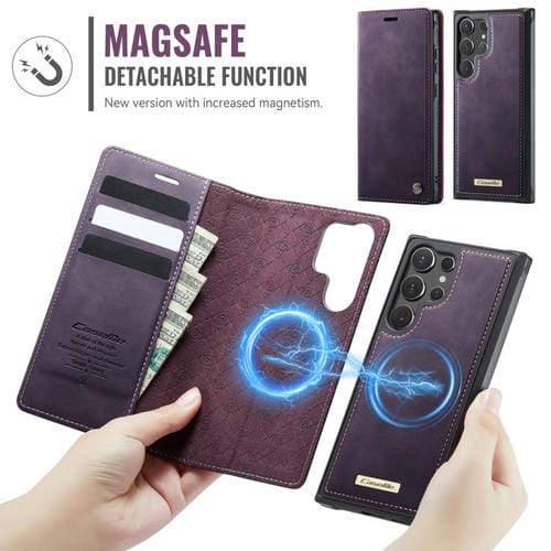 Funda de cuero desmontable con bloqueo RFID magnético para Samsung Galaxy S25 Ultra 5G CaseMe C49 (morado)
