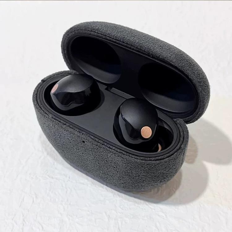 Funda protectora de cuero con tapa de gamuza para auriculares Bluetooth Sony WF-1000 XM4 (gris oscuro)