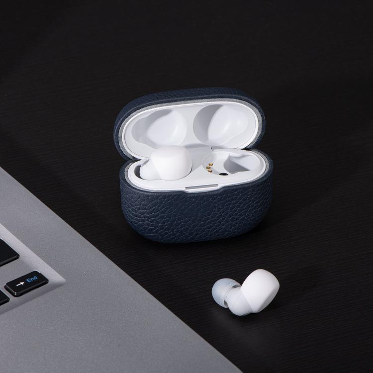 Funda protectora de cuero genuino con estampado de lichi para auriculares Bluetooth Sony LinkBuds S (azul)