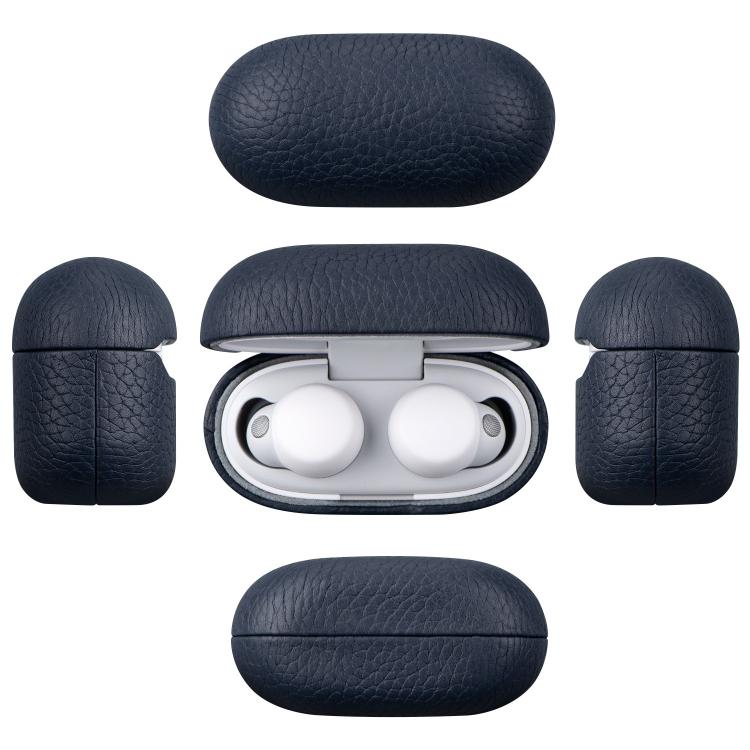 Funda protectora de cuero genuino con estampado de lichi para auriculares Bluetooth Sony LinkBuds S (gris y blanco)