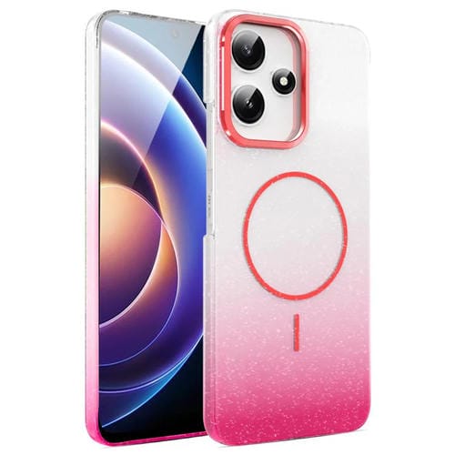 Funda MagSafe a prueba de golpes para Xiaomi Poco X7 Pro con purpurina dorada y degradado (roja)