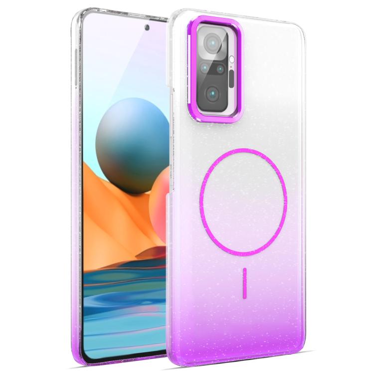 Funda MagSafe a prueba de golpes para Xiaomi Redmi Note 10 Pro con purpurina dorada y degradado (morado)