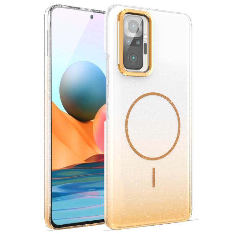 Funda MagSafe a prueba de golpes para Xiaomi Redmi Note 10 Pro con purpurina dorada y degradado (dorada)