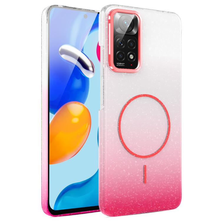 Funda MagSafe a prueba de golpes para Xiaomi Redmi Note 11/11S con purpurina dorada y degradado (rojo)