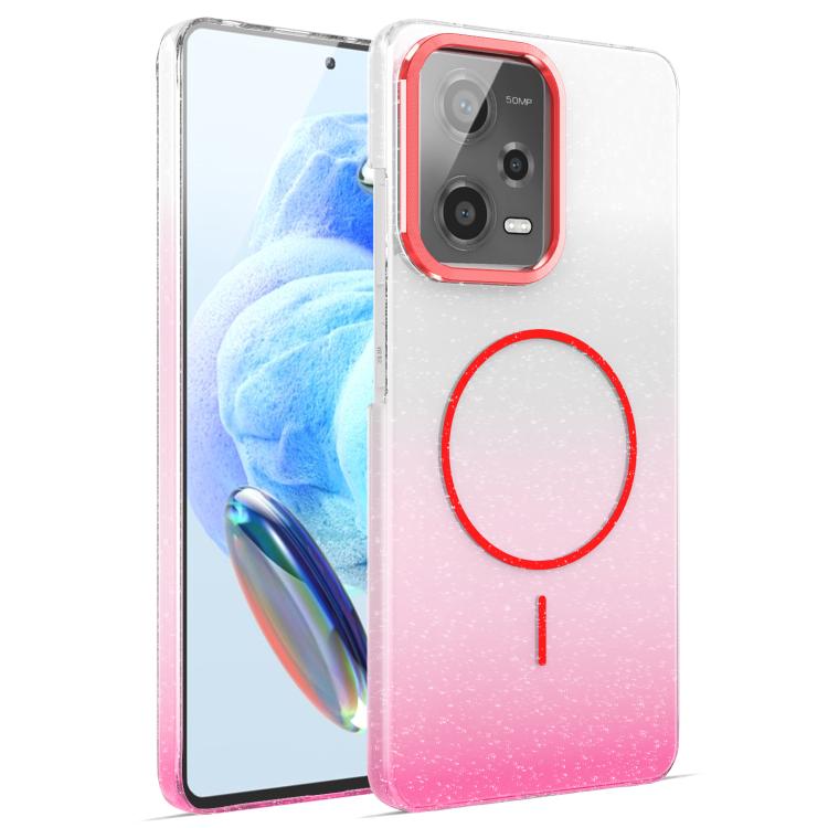 Funda MagSafe a prueba de golpes para Xiaomi Redmi Note 12 Pro 4G con purpurina dorada y degradado (rojo)