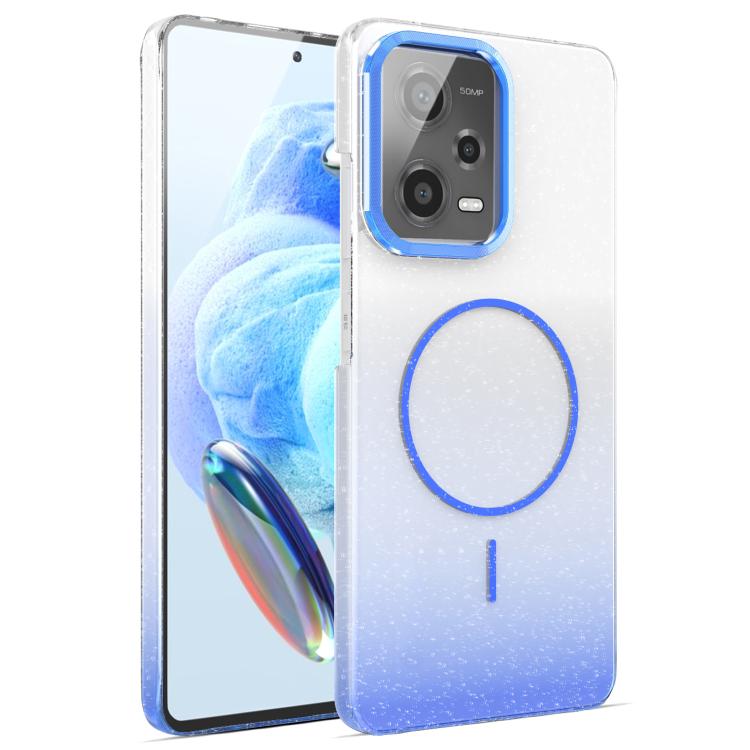 Funda MagSafe a prueba de golpes para Xiaomi Redmi Note 12 Pro 5G con purpurina dorada y degradado (azul)