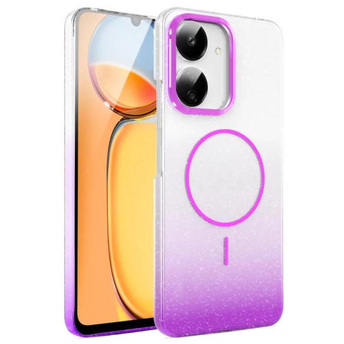 Funda MagSafe a prueba de golpes para Xiaomi Redmi 13C 4G/5G con purpurina dorada y degradado (morado)