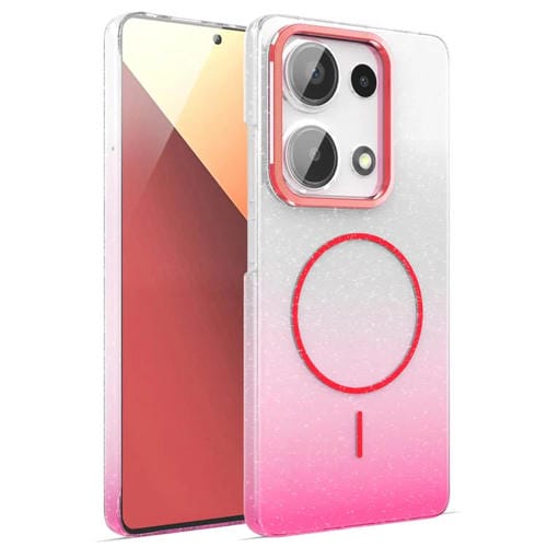 Funda MagSafe a prueba de golpes para Xiaomi Redmi Note 13 Pro 4G con purpurina dorada y degradado (rojo)
