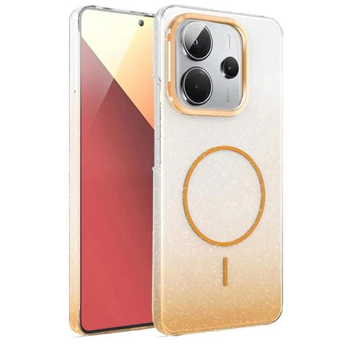 Funda para Redmi Note 14 4G Global de 163,25 mm con purpurina dorada y degradado MagSafe a prueba de golpes (dorada)