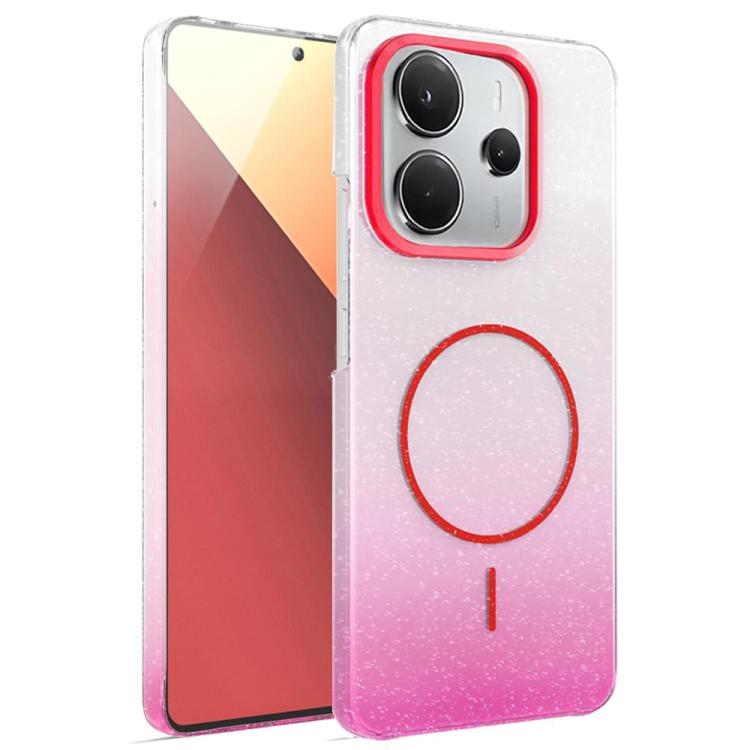 Funda MagSafe a prueba de golpes para Redmi Note 14 4G Global, 163,25 mm, con purpurina dorada y degradado (rojo)