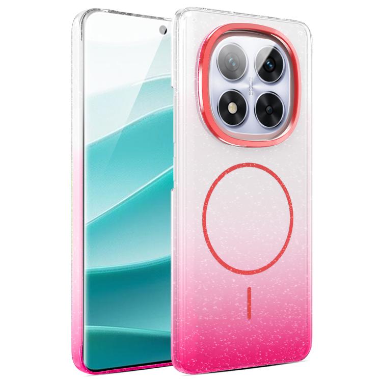 Funda MagSafe a prueba de golpes para Xiaomi Redmi Note 14 Pro+ 5G con purpurina dorada y degradado (rojo)