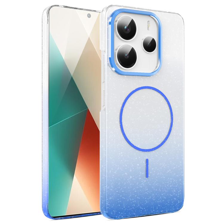 Funda MagSafe a prueba de golpes para Xiaomi Redmi Note 14 5G con purpurina dorada y degradado (azul)