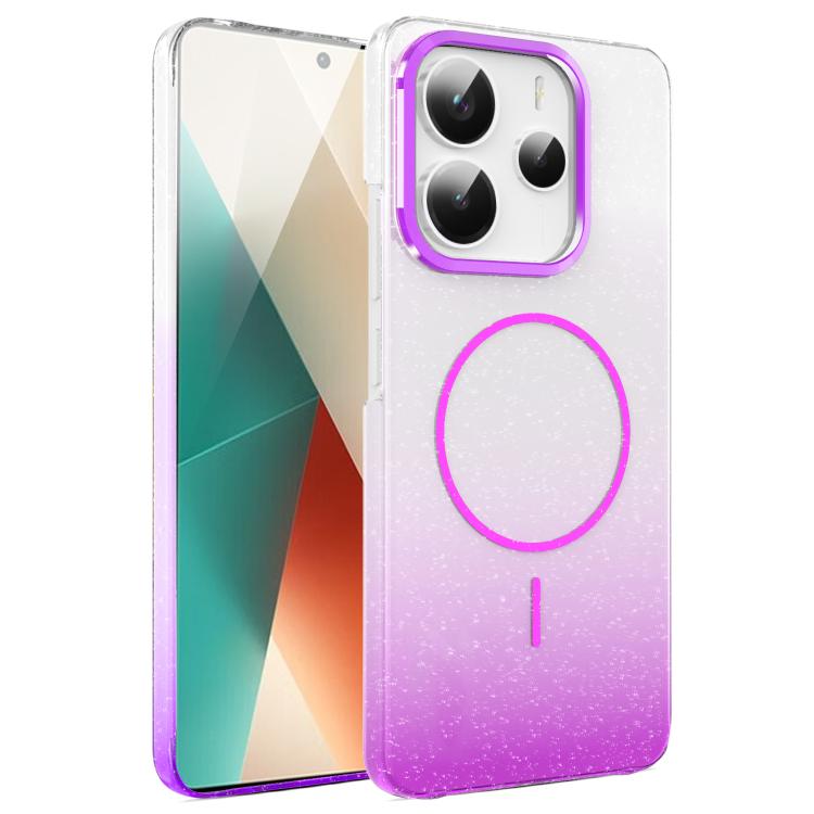 Funda MagSafe a prueba de golpes para Xiaomi Redmi Note 14 5G con purpurina dorada y degradado (morado)