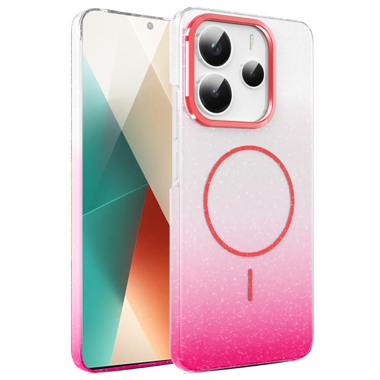 Funda MagSafe a prueba de golpes para Xiaomi Redmi Note 14 5G con purpurina dorada y degradado (rojo)