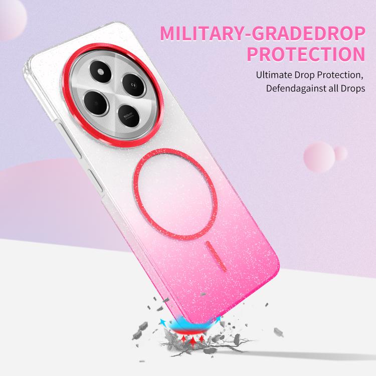 Funda para Xiaomi Poco M6 4G con purpurina dorada y degradado MagSafe a prueba de golpes (morado)