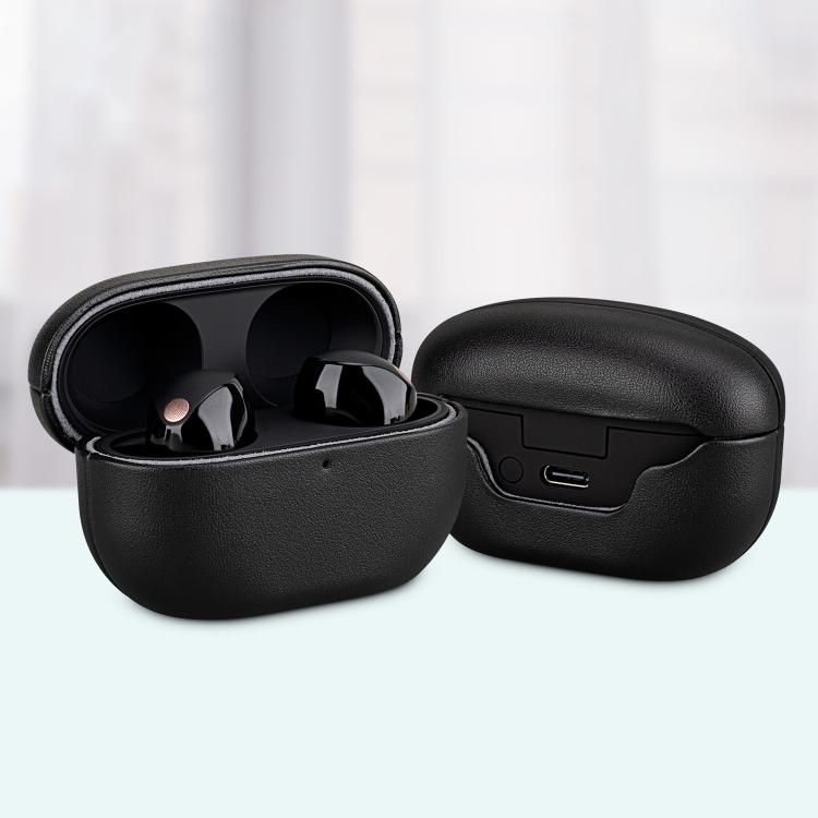 Funda protectora de cuero genuino granulado para auriculares Bluetooth Sony WF-1000XM5 (naranja)