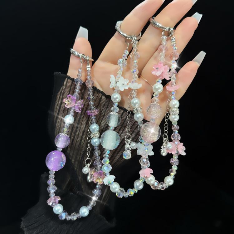 Cadena para teléfono con borlas de cristal Hulu blancas