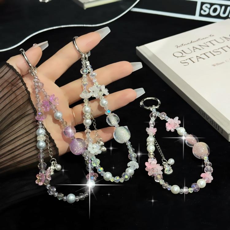 Cadena para teléfono con borlas de cristal Hulu blancas
