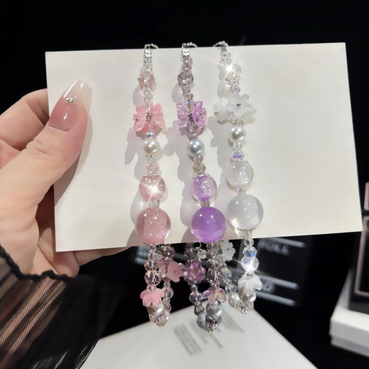Cadena para teléfono con borlas de cristal Hulu blancas