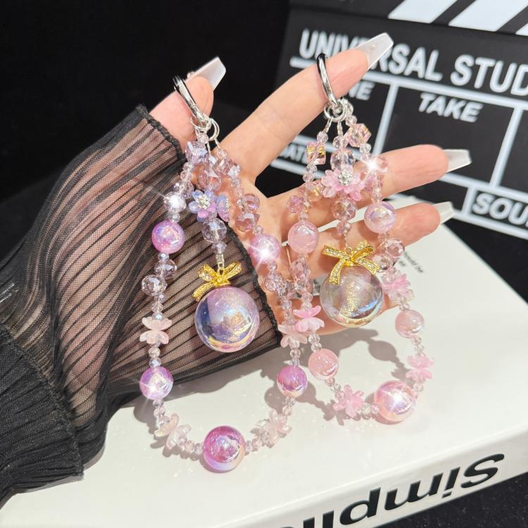 Cadena para teléfono con colgante de cuentas grandes de cristal rosa