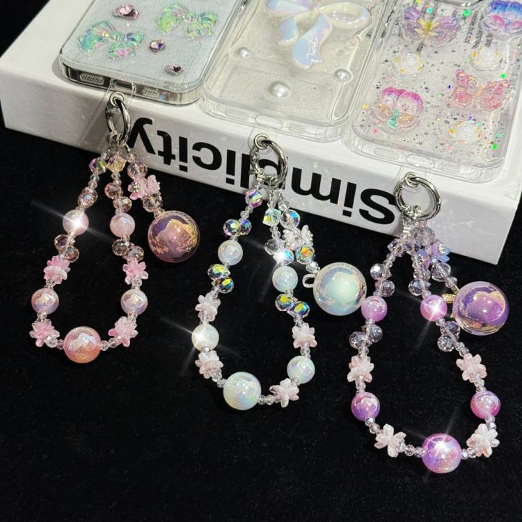 Cadena para teléfono con colgante de cuentas grandes de cristal rosa