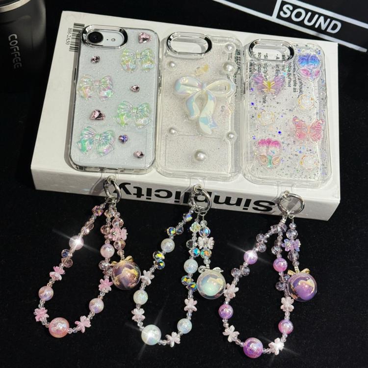 Cadena para teléfono con colgante de cuentas grandes de cristal rosa