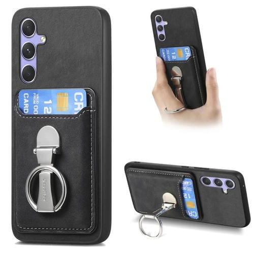Funda retro plegable con anillo y tarjetero MagSafe para Samsung Galaxy A36 5G (negra)