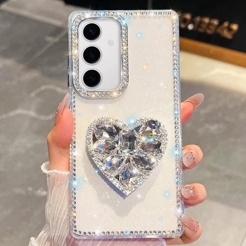 Funda transparente con forma de corazón y diamantes brillantes para Samsung Galaxy S24 FE 5G